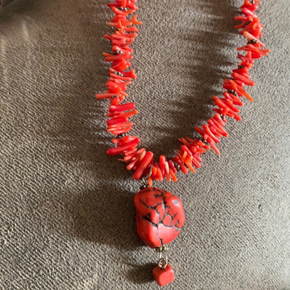 Red coral stone necklace